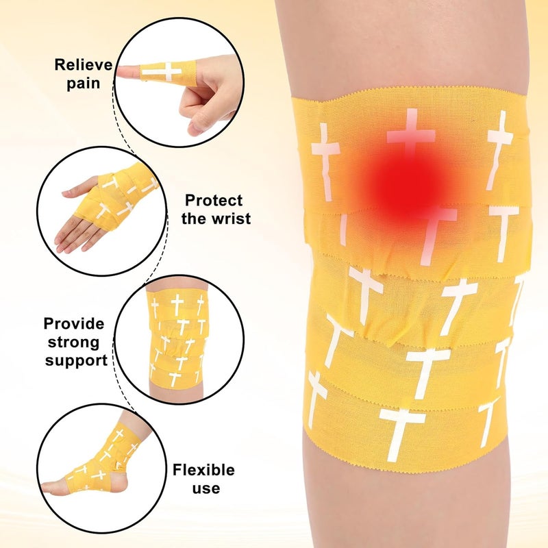 MiniInflat 2 Pcs Christian Cross Athletic Tape Sports Tape 2in x 23ft Religion Jesus Wrist Wrap for Soccer Football Baseball Gymnastics Christian Gift for Good Friday Easter(Yellow,Cross) - Image 3